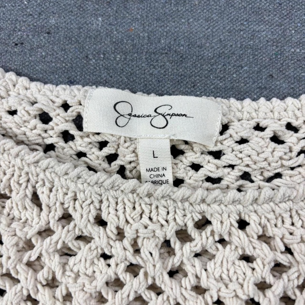Jessica Simpson Crochet Open Knit Sweater Womens Large Beige Boho Pullover Top - Picture 3 of 5
